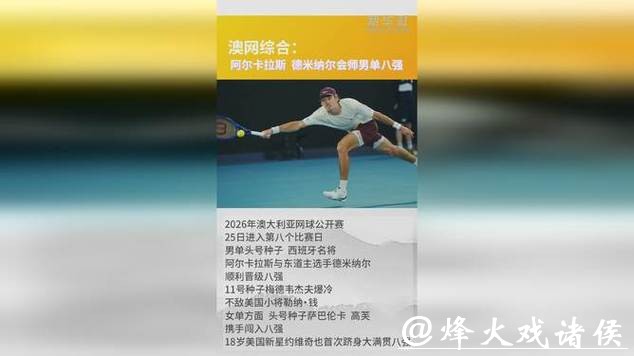 澳网综合：阿尔卡拉斯、德米纳尔会师男单八强